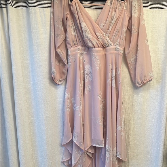 Express Dresses & Skirts - Express Pink Asymmetrical Wrap Dress with Bishop Sleeves